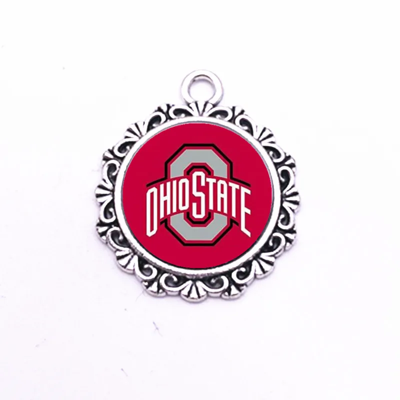 as picture Customizable Glass Ohio State Teams Charms Pendant For DIY Braceles& Necklace& Earrings& Key chain Jewelry making 20pcs/lot - Окраска металла: as picture