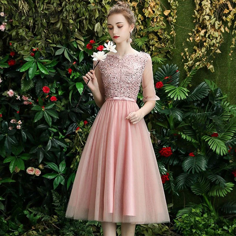

Pink Sequin Yarn Skirt Cheongsam Long Modern Bridesmaid Gown Qi Pao Women Chinese Evening Dress Qipao Promotion Robe Orientale
