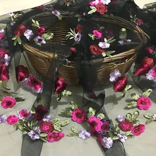 1 метр двусторонняя вышивка Сетка кружевная ткань трехмерный цветок diy модная ткань юбка одежда ткань