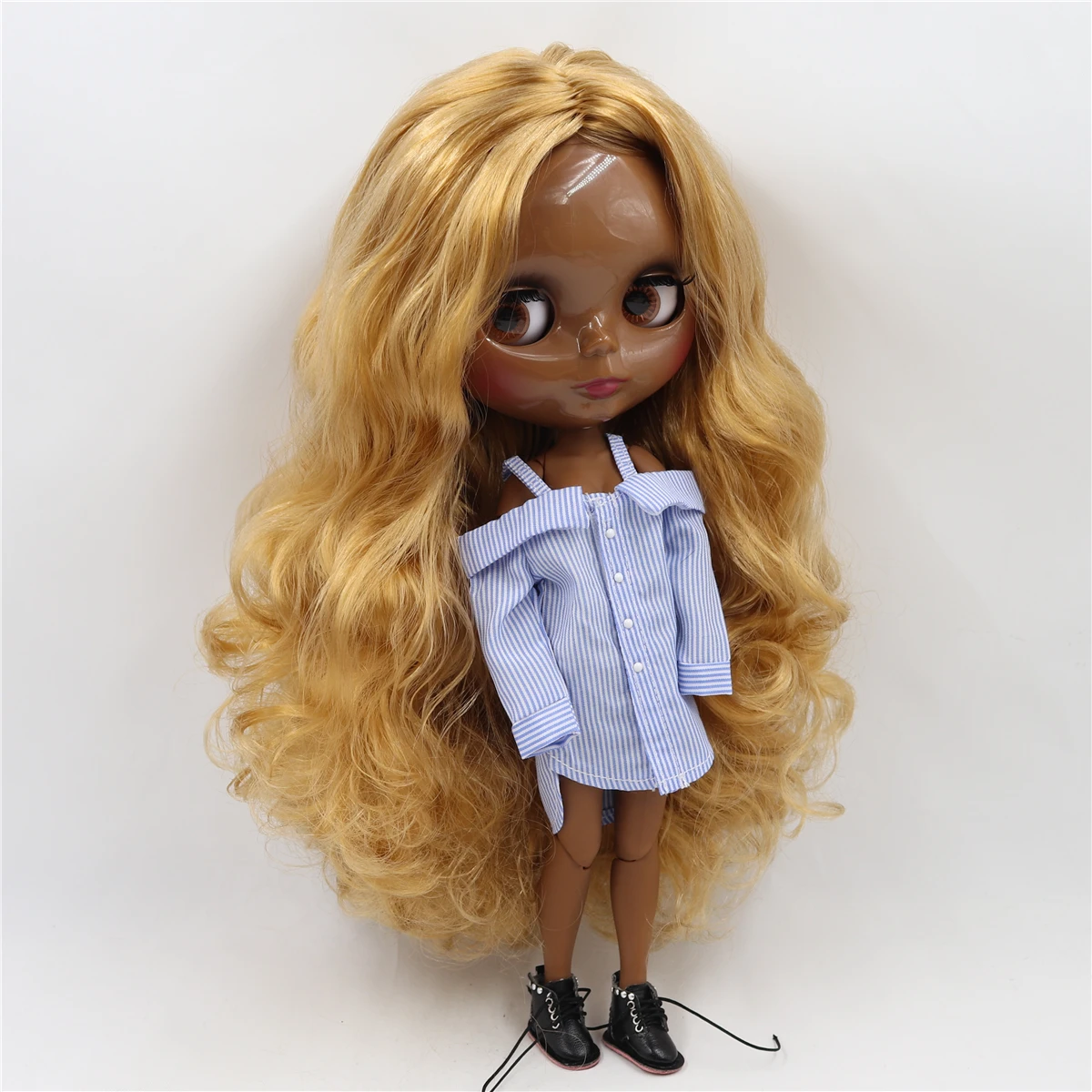 Neo Blythe Bambola con capelli biondi, pelle nera, viso carino e lucente e Custom Corpo articolato 1