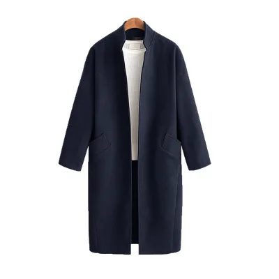 Dark Blue Женское зимнее пальто, новое осеннее и зимнее одноцветное кашемировое пальто большого размера, длинное шерстяное пальто для женщин - Цвет: Dark Blue
