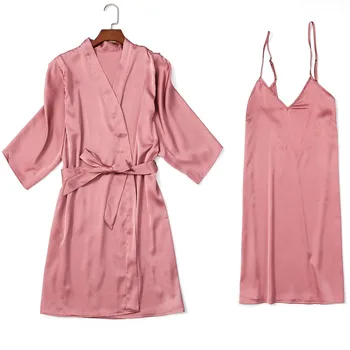 

Sexy 2pcs Chinese Female Rayon Robe Set Nightwear Pink Trim Sleepwear Kimono Bath Gown Bride Bridesmaid Wedding Robes Dress