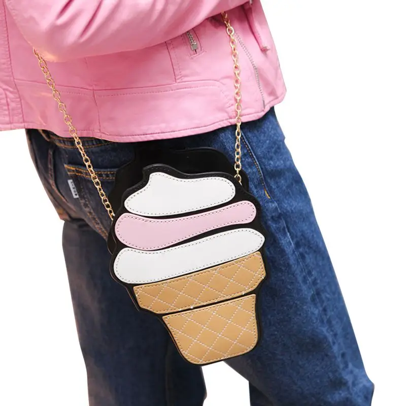 Всесезонные детские сумки на плечо из искусственной кожи для девочек, модные милые водонепроницаемые изысканные маленькие сумки на молнии с цепочкой в виде мороженого