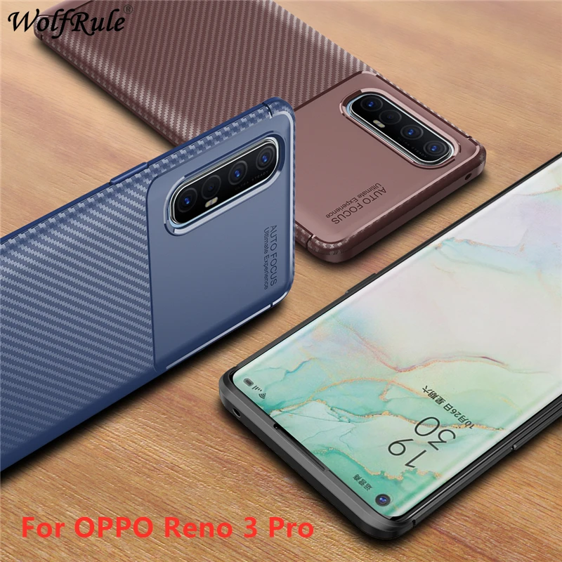 Чехол для OPPO Reno 3 Pro противоударный мягкий бампер из углеродного волокна ТПУ чехол