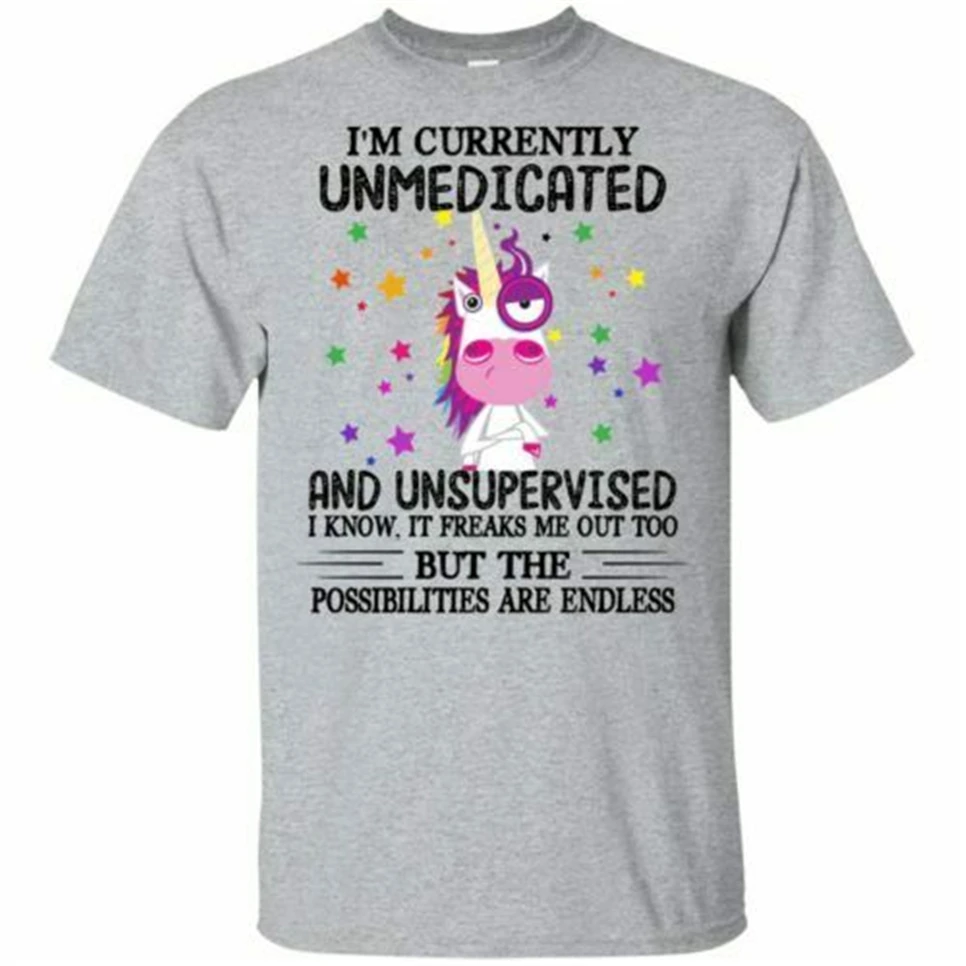 

Unicorn I’M Currently Unmedicated And Unsupervised Men T-Shirt S-6Xl Outfit Tee Shirt