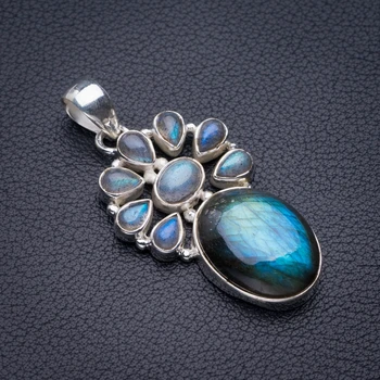 

StarGems Natural Blue Fire Labradorite Handmade 925 Sterling Silver Pendant 2" D5318
