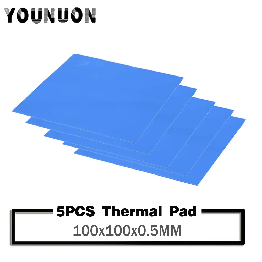 5 шт. YOUNUON 100x100x0,5 мм термопрокладка для GPU cpu Радиатор охлаждения Проводящий силиконовый коврик толщиной 0,5 мм Тепловая прокладка