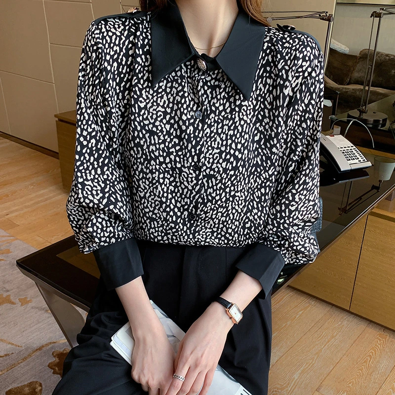 Camisa Retro de larga para mujer, prenda con estampado de leopardo personalizado, de gama alta, holgada, tamaño, primavera, 2022|Camisas polo| - AliExpress