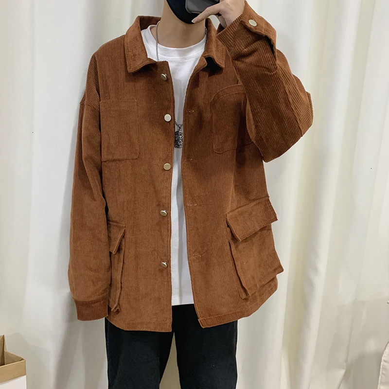 

Autumn Corduroy Jacket Men Fashion Retro Solid Color Casual Cotton Jacket Man Streetwear Hip Hop Loose Coat Large Size M-5XL