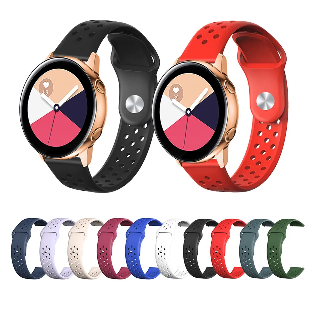 20 мм силиконовый ремешок для часов samsung Galaxy Watch 42 мм активный 2 40 мм 44 мм спортивный ремешок с отверстиями браслет для gear S2 Active2