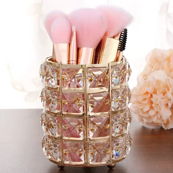 

Metal Makeup Brush Storage Tube Desktop Eyebrow Pencil holder Makeup Organizer Bead Crystal Jewelry Storage Box mx9281006