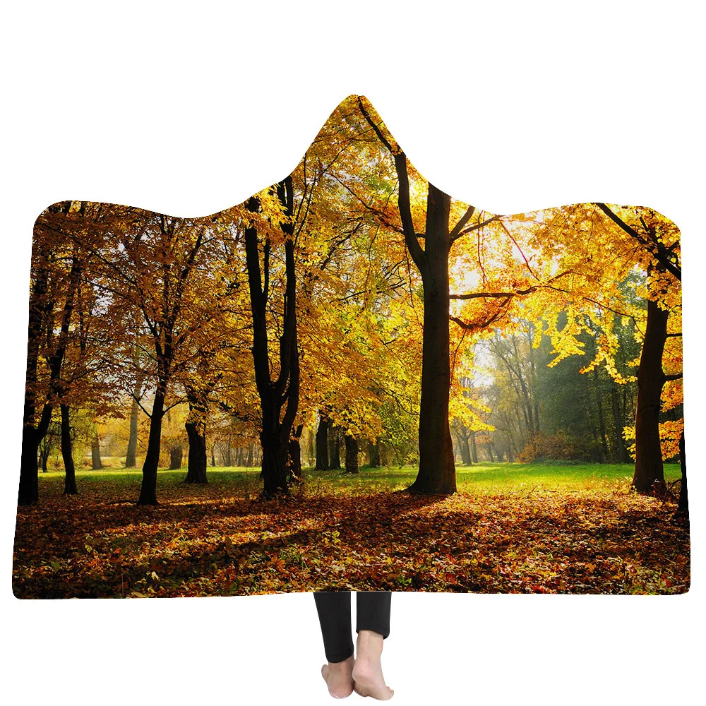 3D Forest Leaves Magic Super Soft Cozy Blanket In Cap Warm for Couch Throw Travel Hooded Dripping | Дом и сад