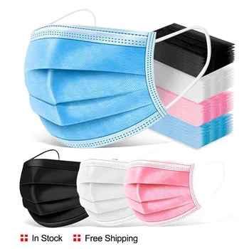 

Face Mouth Masks 3 layer Disposable mask Blue Black White Pink Non Woven Anti Dust Earloops Breathable Protective Mascarillas