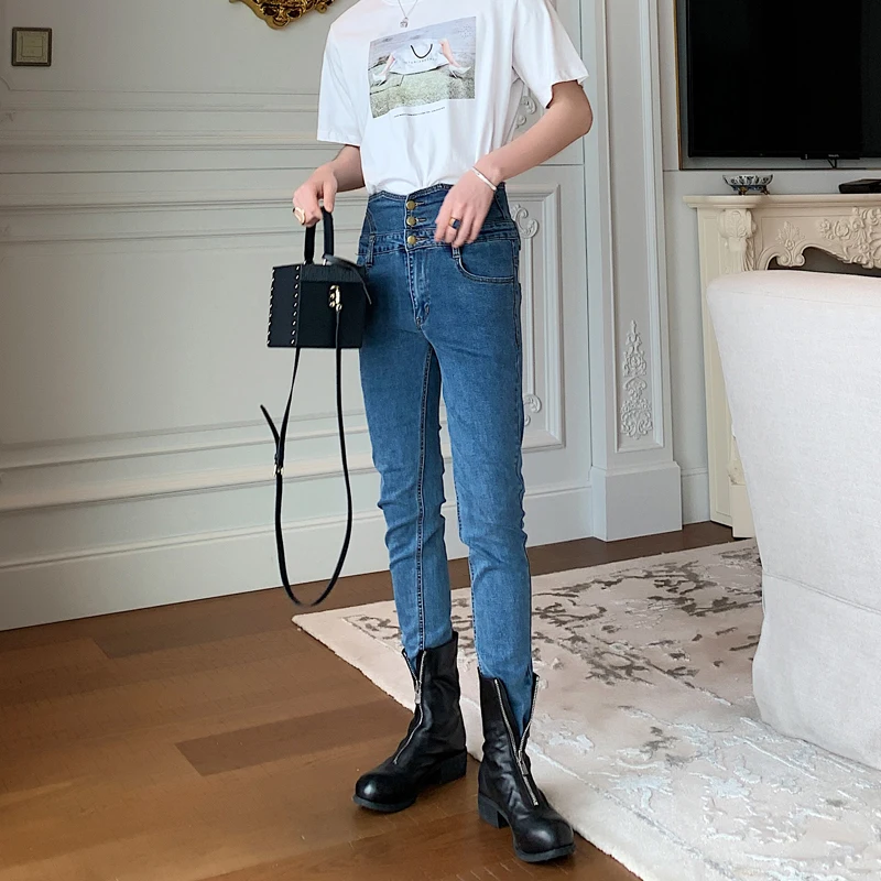 Autumn men's fashion high waist denim trousers tide men's self-cultivation wild feet casual jeans