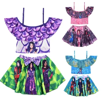 

Summer Children One-Shoulder Short Skirt Swimsuit Descendants 3 Mal&Uma Audrey Cosplay clothing Girls Swimsuit Set