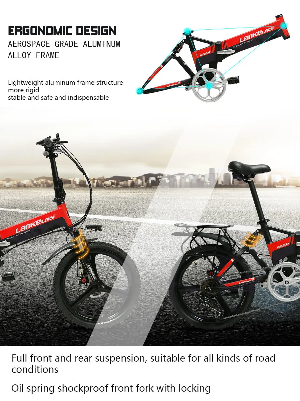 Top Electric Bike 48V Two Wheel Electric Bicycle 240W 10AH Full Front and Rear Oil Suspension Foldable Smart Electric Scooter 11