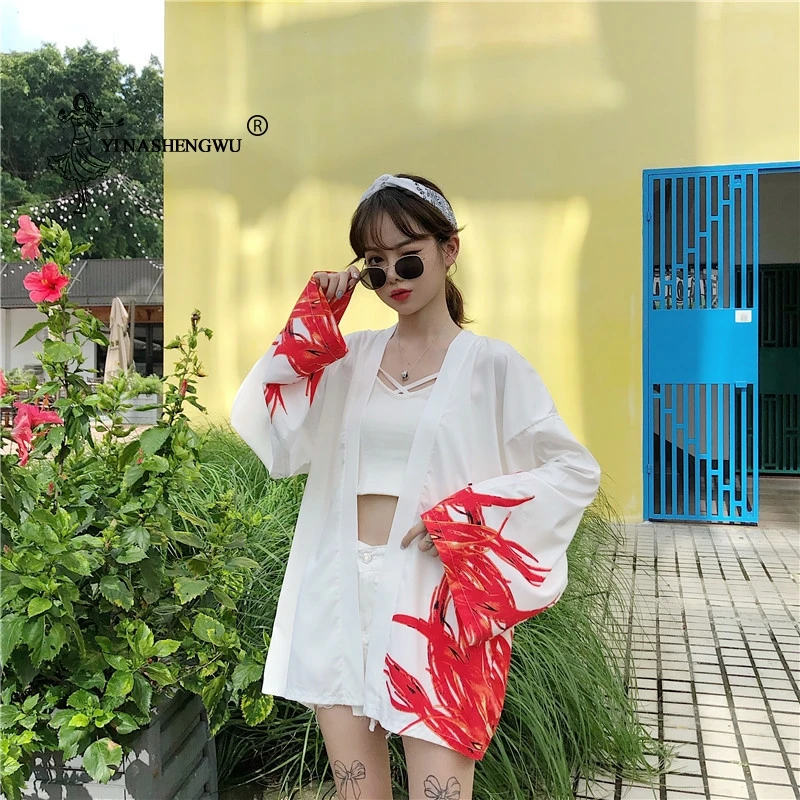 Yukata женский японский кимоно кардиган с принтом дракона рубашка с длинными рукавами Повседневные кимоно Femme Kawaii азиатское Кимоно костюмы косплей