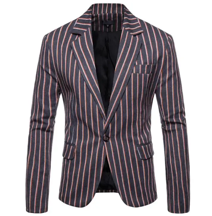 Тёмно-синий Модные повседневные мужские пиджаки в полоску Блейзер masculino slim fit casaco jaqueta masculina пальто Мужская куртка осень - Цвет: Тёмно-синий