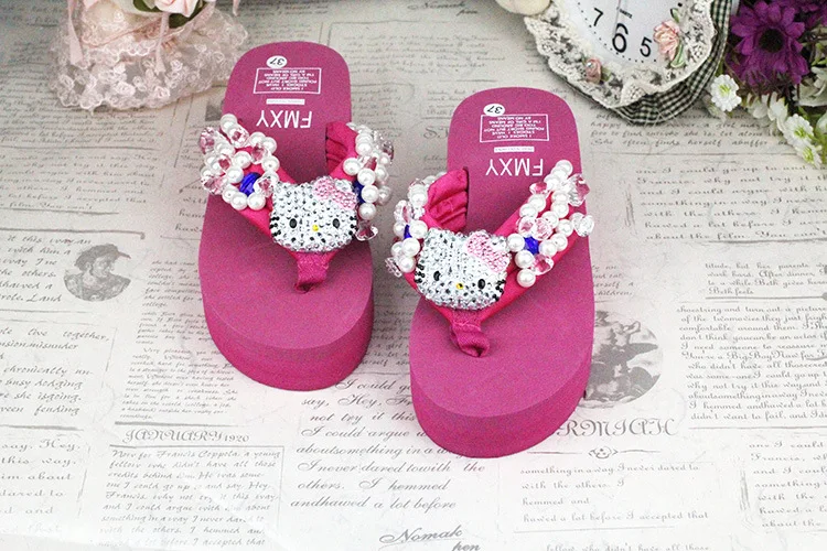 Leisure Shoes Online Lady Sewing Pearl Womens Beach Slippers Fashion High Heel Platform Wedge Flip Flops63