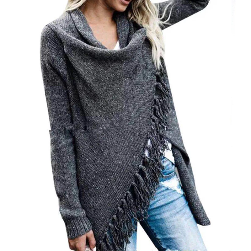 

2019 Hot Sale Women's Spring Autumn Knitted Long Irregular Tassel Sweater Casual Loose Tassel Cardigan Shawl Knitwear Jumper
