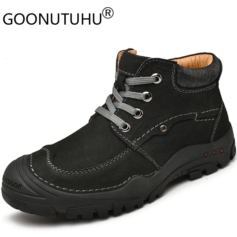 

2019 autumn winter men's ankle boots casual genuine leather work safety shoes male snow boot man timber land army boots for men