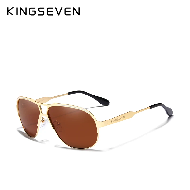 BROWN KINGSEVEN дизайн Пилот солнцезащитные очки мужские винтажные Поляризованные солнцезащитные очки Аксессуары мужские солнцезащитные очки для мужчин на заказ - Цвет линз: BROWN