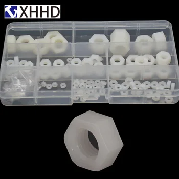 

White Nylon Hexagon Nut Assortment Kit Box Sample Box M2 M2.5 M3 M4 M5 M6 M8 M10 M12