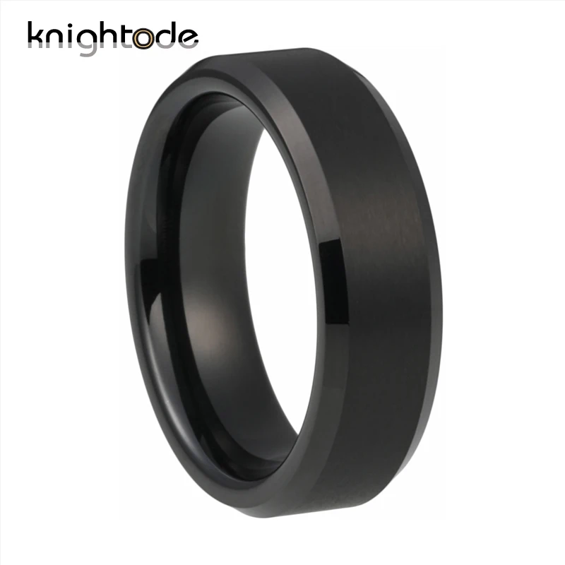 4mm 6mm 8mm Silver/Black/Gunmetal/Gold/Rose Gold Tungsten Rings for Men Women Wedding Bands Matte Finish Beveled Edges Comfort - Цвет основного камня: 6mm Black Tungsten