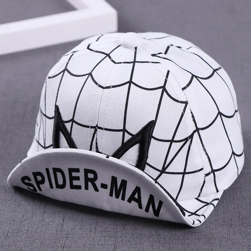 SPIDER-MAN шапки для маленьких мальчиков и девочек, детская бейсболка, кепка с человеком-пауком, хлопковая кепка с рисунком для мальчиков и девочек, хип-хоп кепка, бейсболка для папы - Цвет: Белый