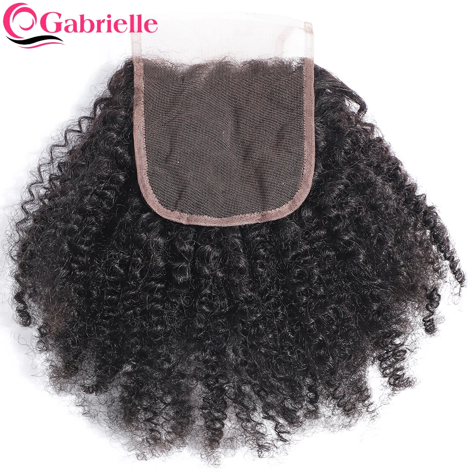Afro Kinky Curly Closure Swiss Lace Natural Color Brazilian Human Hair 4x4 Lace Closure 10-18 Inch Remy Hair Gabrielle