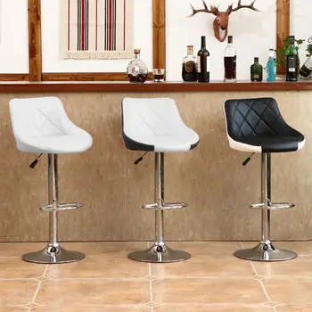 

2pcs Bar Chair Cushion Chair Synthetic Leather lift Swivel Bar Stools Adjustable Chairs with Footrest HWC