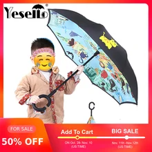 Yesello складной обратный зонтик Детский двухслойный перевернутый ветрозащитный зонтик от дождя мультяшный детский зонтик