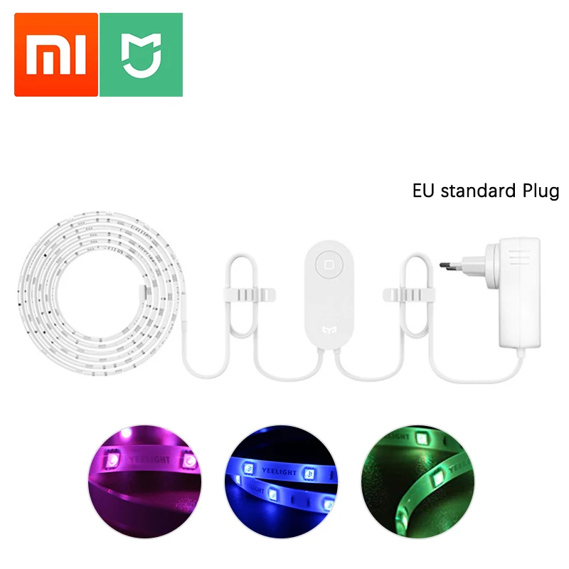 Xiaomi Yeelight умная световая полоса 2 м светодиодный RGB WiFi приложение дистанционное управление умная подсветка работа вечерние потолочные украшения лестницы - Цвет: Add EU plug adapter