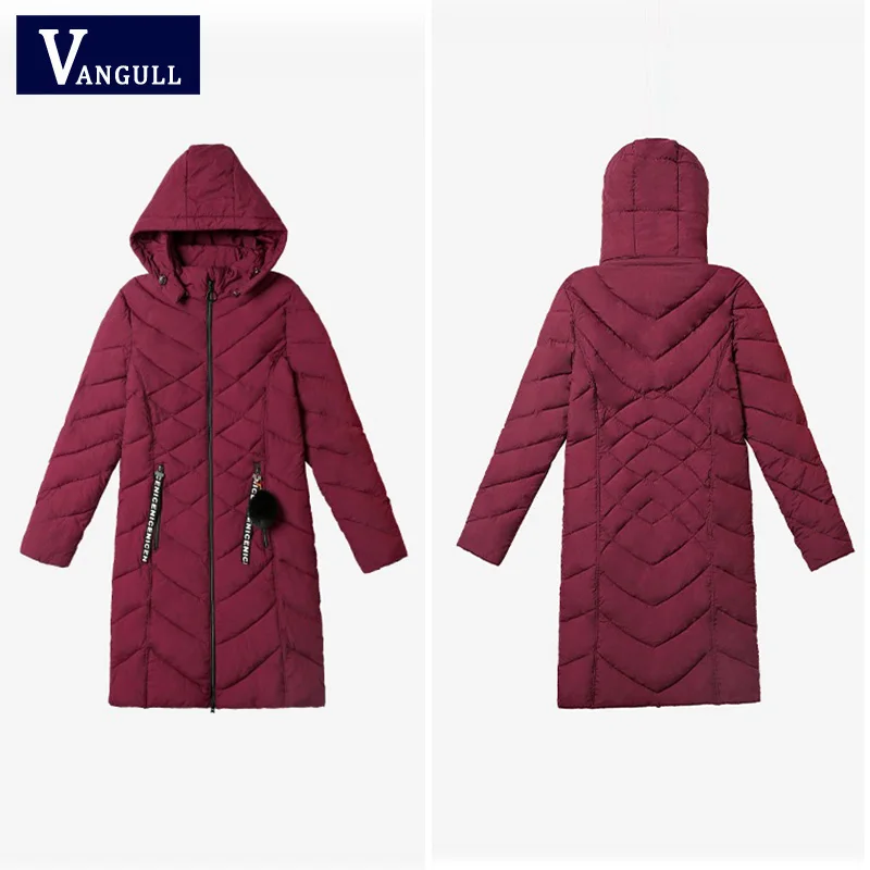 Vangull черные зимние куртки женские длинные толстые теплые парки пальто женские модные тонкие с капюшоном с хлопковой подкладкой новая куртка для женщин