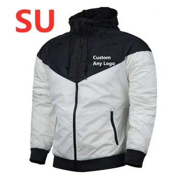 

SU Men's Printed Hoody Jacket Slim Patchwork Custom Any Logo Windbreaker Jacket Male Outwear Zipper Thin Coat Brand Clothing Top
