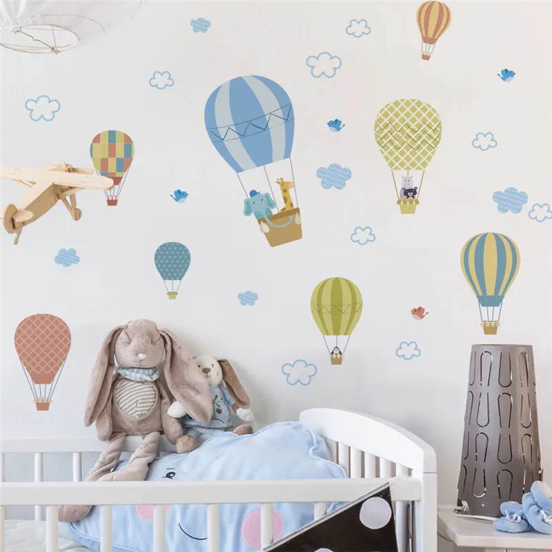 

Lovely Animal Take Hot Air Balloon Wall Sticker For Kids Room Decoration Nursery Mural Art Diy Pvc Safari Home Decals