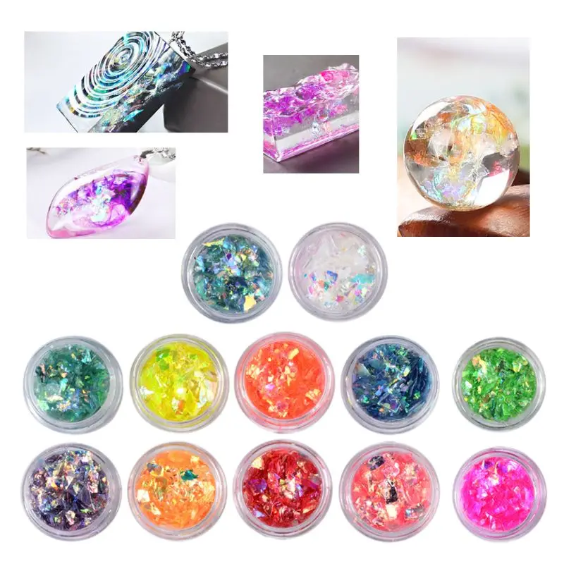 

12 box/set Manicure Shell Cellophane Colorful Candy Aurora Papers Hard Epoxy Filling Nail Polish Adhesive Decorative Dotted Hand