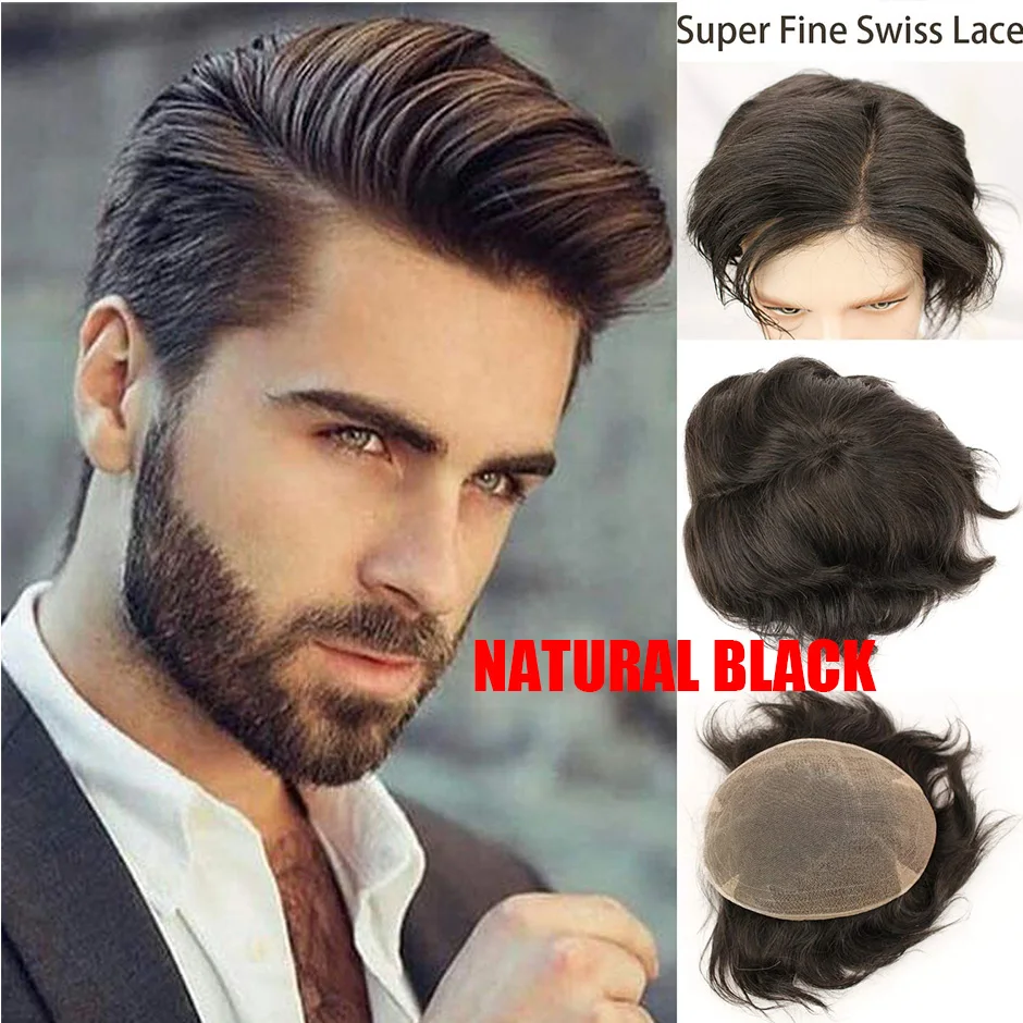 Toupee For Men Hair Swiss Full Lace Toupee European Real Human Hair Replacement For Men Hairpiece 10X8 Haman Hair Men Hair