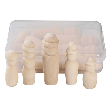 

10Pcs DIY Lotus Wood Wooden Peg Dolls Log Color Small Wooden Person Family Style Combination Set Children's Color Painted Toys