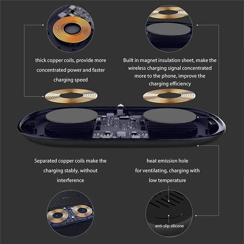 20 Вт двойное QI Беспроводное зарядное устройство для быстрой зарядки 2 в 1 настольное зарядное устройство для iPhone 11 Pro X XS MAX XR для samsung S10 S9
