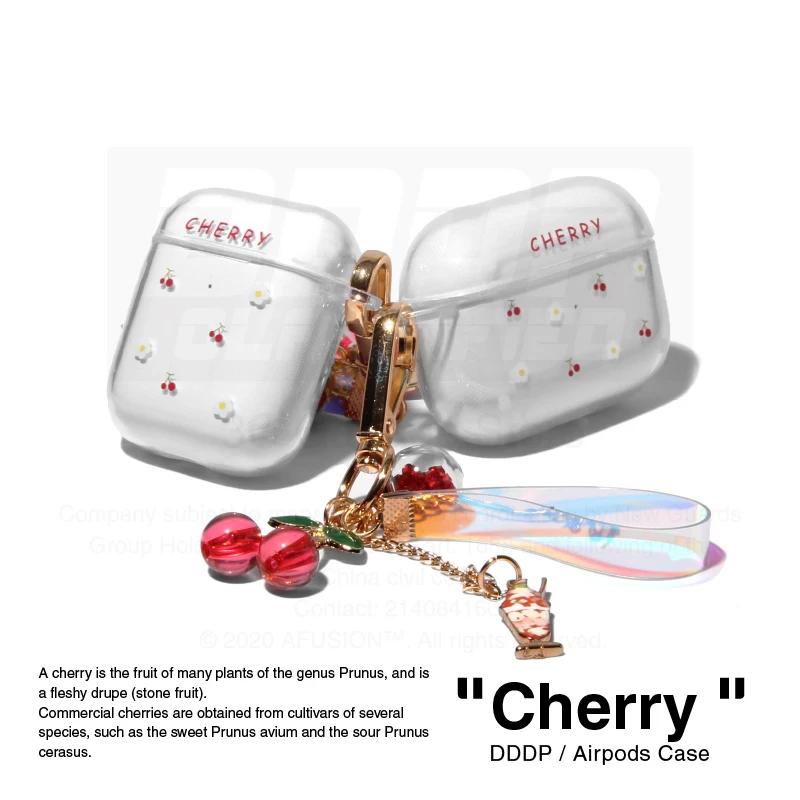 

Soft Protective Clear TPU Case For Airpods 1/2 pro Cherry foodie cute fun gadget with keychain carabiner hook accessories