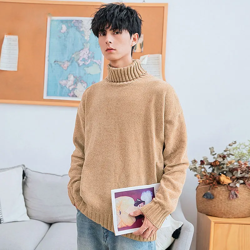 

sweater man 2019 New Autumn and Winter solid color high collar loose Knitwear Tops
