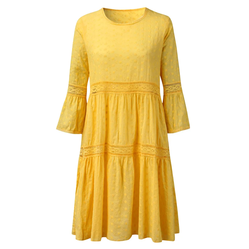 Платье для девочек, женское платье Boho, одноцветные платья с вырезом лодочкой, платья средней длины с рукавами 3/4, Прямая поставка 40