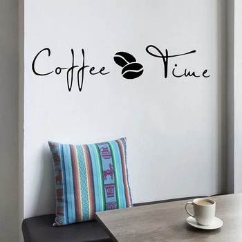 Coffee Time Wall Stickers Modern Cafe Art Decal Kitchen Coffee Shop Office Background Removable Wall Mural Home Decor 5