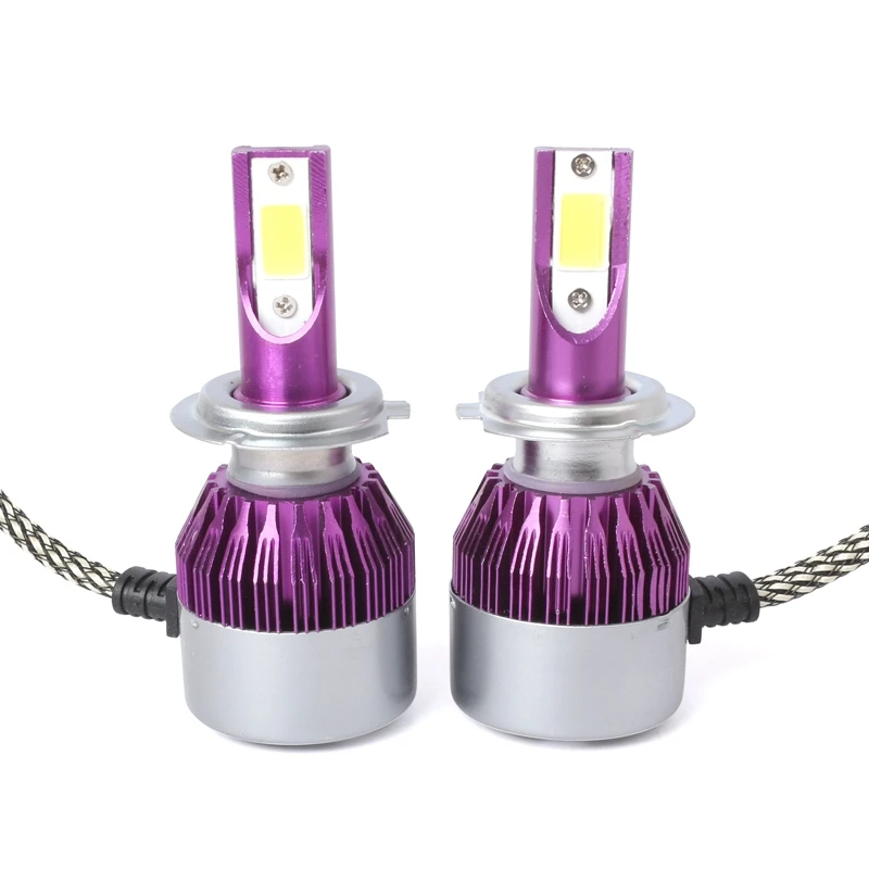 Promotion! 2pcs C6 LED Car Headlight Kit COB H7 36W 7600LM White Light Bulbs purple