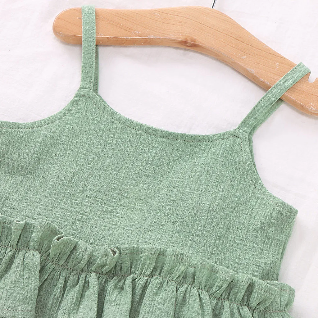 Топы без рукавов с рюшами и оборками; Одежда для новорожденных девочек; Летние повседневные хлопковые брюки; комплект модной одежды для девочек; От 1 до 4 лет