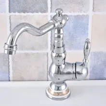 Polished Chrome Brass Bathroom Kitchen Basin Sink Faucet Mixer Tap Swivel Spout Single Ceramic Base One Hole Deck Mounted msf677