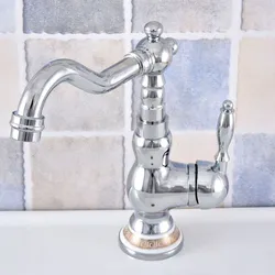 Polished Chrome Brass Bathroom Kitchen Basin Sink Faucet Mixer Tap Swivel Spout Single Ceramic Base One Hole Deck Mounted msf677