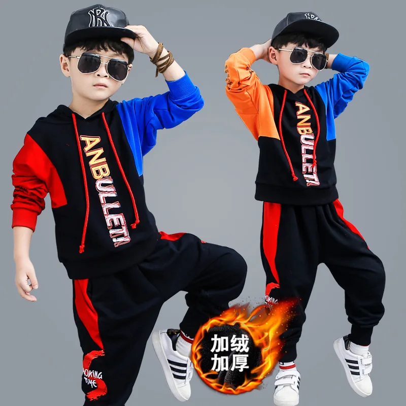 Комплект для мальчиков возрастом от 3 до 16 лет, спортивные костюмы из двух предметов для мальчиков осенне-зимняя одежда, бархатная утепленная спортивная одежда