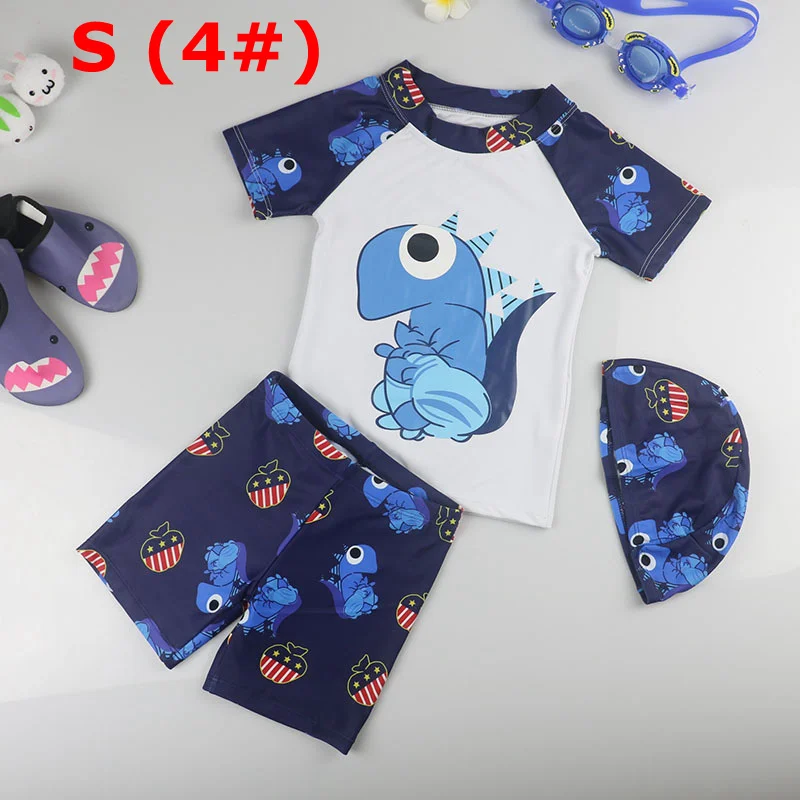 WHITE 3XL Boy Baby Swimwear Dinosaur Swimming Suit for Boys Short Sleeves Toddler Kids Children's Swimwear Beach Clothes Bathing Suit 3pcs - Цвет: WHITE 3XL